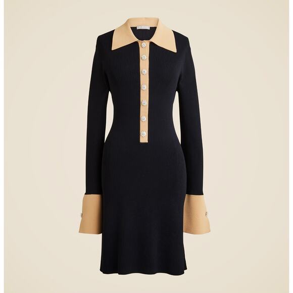 J.Crew Ribbed Polo Sweater Dress Jewel Buttons Stretch Knit Preppy Small NWT - Picture 3 of 12